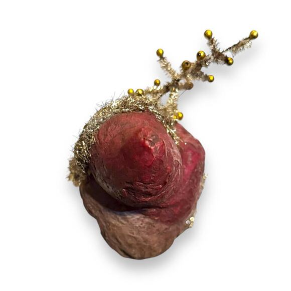 Retro Old World Style Santa Clause Figurine with VTG Tinsel & Tree Mixed Media - Picture 6 of 10